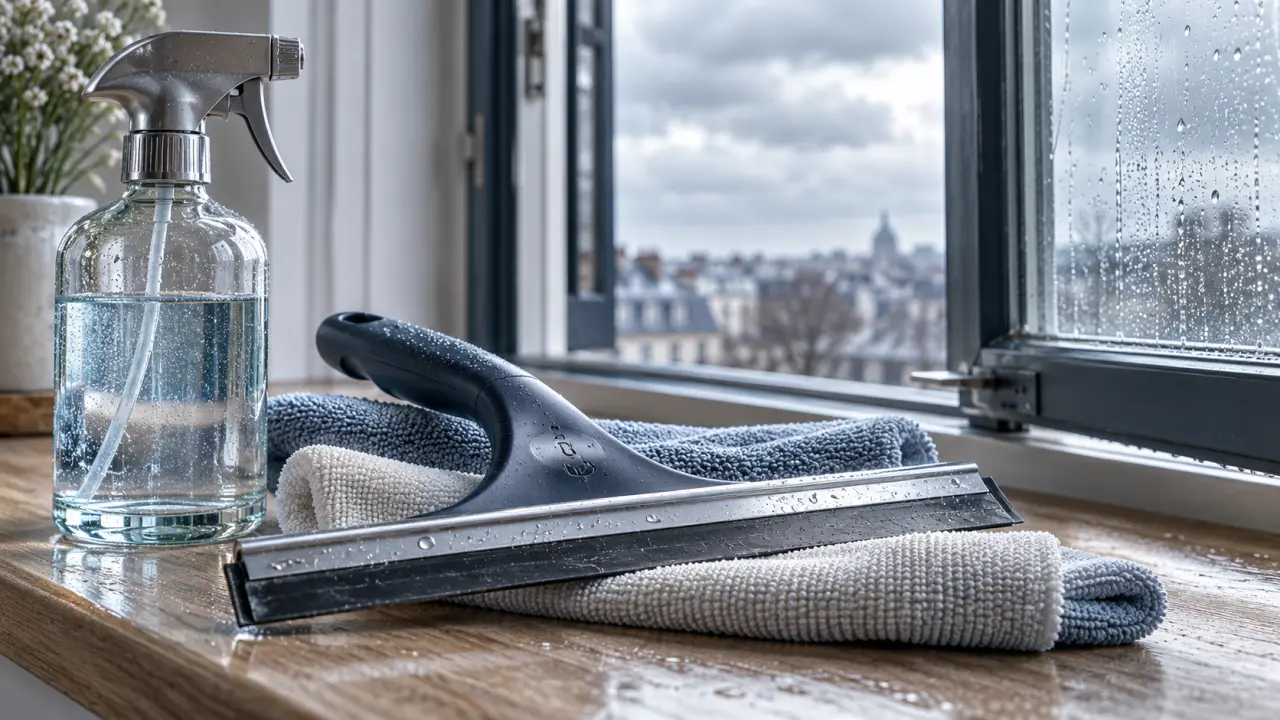 Nettoyer vitre sans traces avec raclette et microfibres